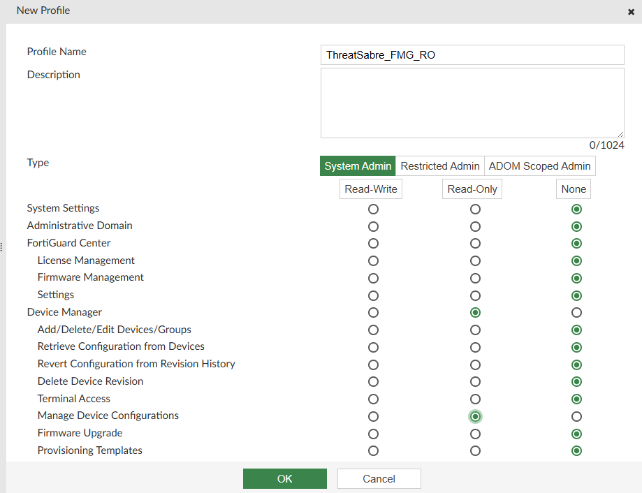 FortiManager Admin Profile