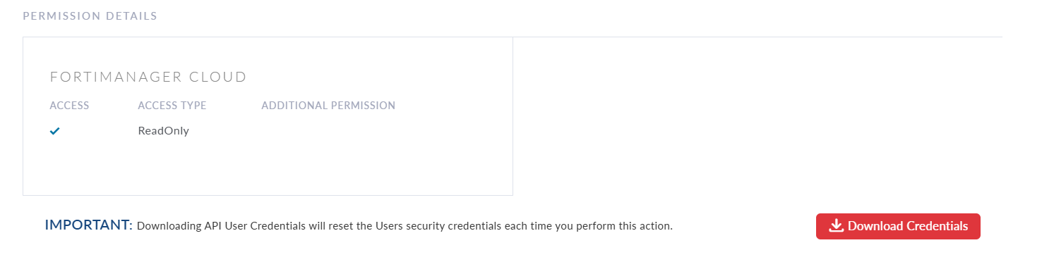 FortiCloud IAM download credentials