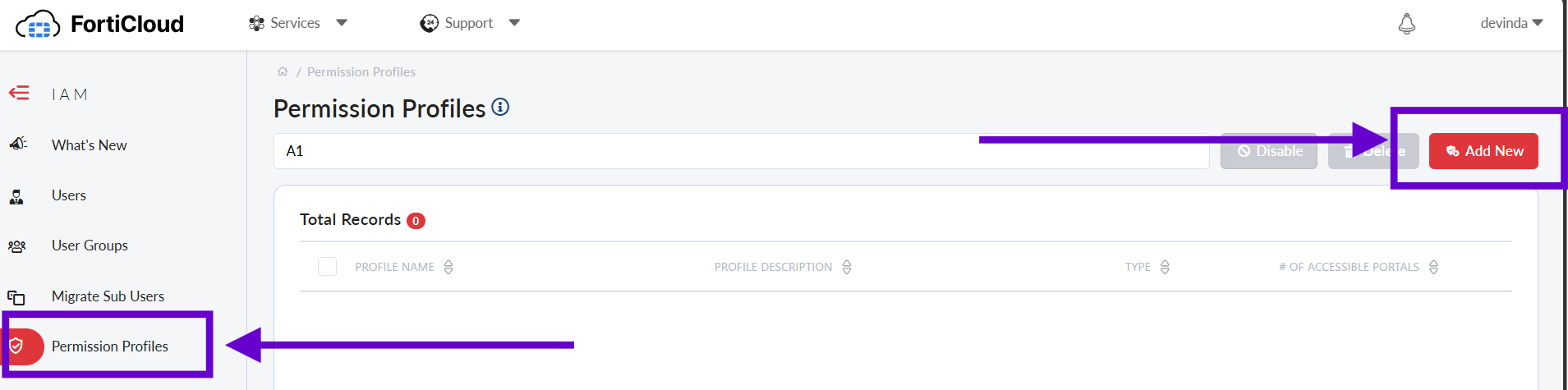 FortiCloud IAM new profile