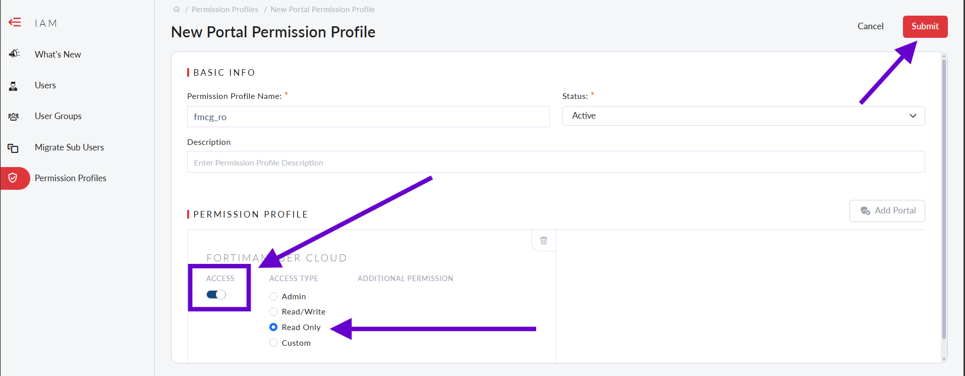 FortiCloud IAM set permission