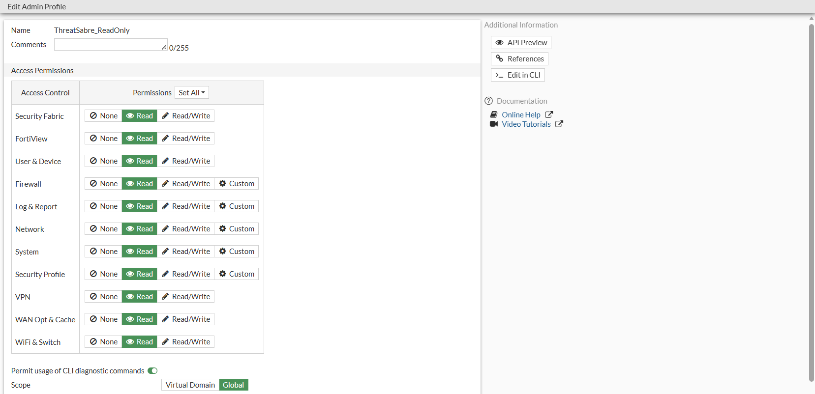 FortiGate Admin Profile